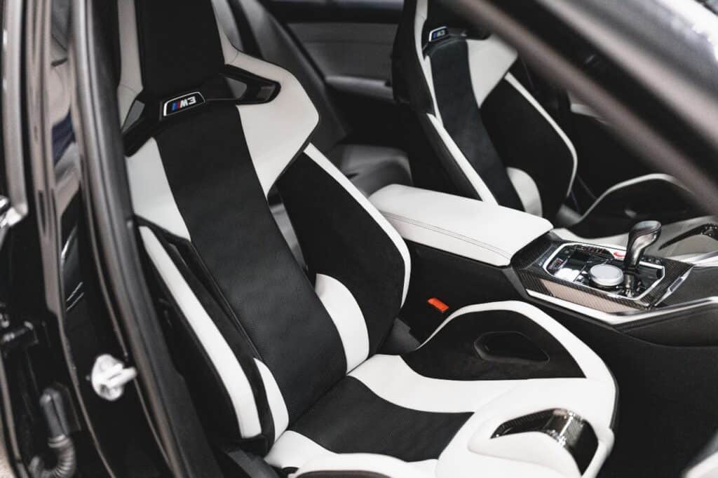 Black 2022 BMW M3 sport bucket seats